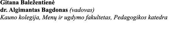 Gitana Baležentienė dr  Algimantas Bagdonas (vadovas) Kauno kolegija, Menų ir ugdymo fakultetas, Pedagogikos katedra 
