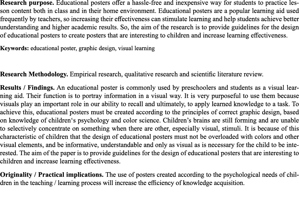 Research purpose  Educational posters offer a hassle-free and inexpensive way for students to practice lesson content   