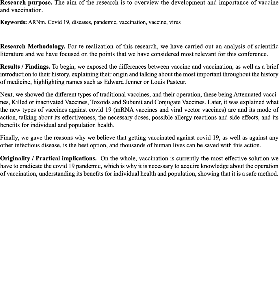 Research purpose  The aim of the research is to overview the development and importance of vaccine and vaccination  K   
