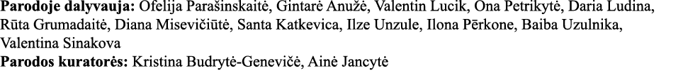 Parodoje dalyvauja: Ofelija Parašinskaitė, Gintarė Anužė, Valentin Lucik, Ona Petrikytė, Daria Ludina, Rūta Grumadait   