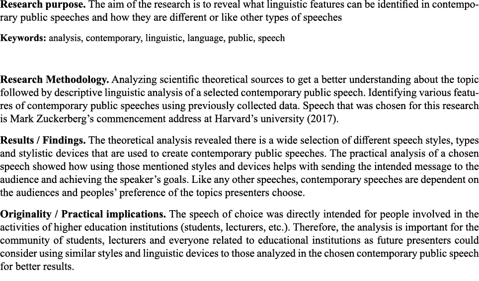 Research purpose  The aim of the research is to reveal what linguistic features can be identified in contemporary pub   