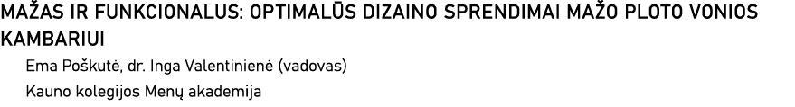 MAŽAS IR FUNKCIONALUS: OPTIMALŪS DIZAINO SPRENDIMAI MAŽO PLOTO VONIOS KAMBARIUI Ema Poškutė, dr  Inga Valentinienė (v   