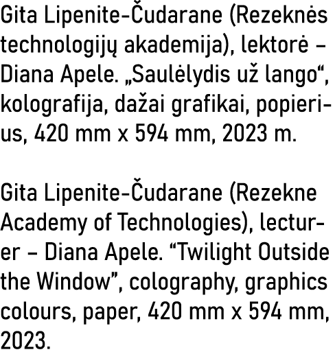 Gita Lipenite-Čudarane (Rezeknės technologijų akademija), lektorė   Diana Apele   Saulėlydis už lango , kolografija,    