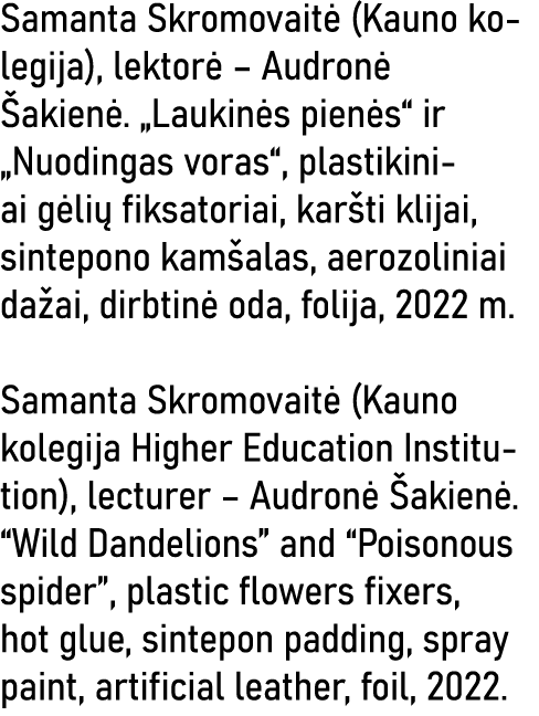 Samanta Skromovaitė (Kauno kolegija), lektorė   Audronė Šakienė   Laukinės pienės  ir  Nuodingas voras , plastikiniai   