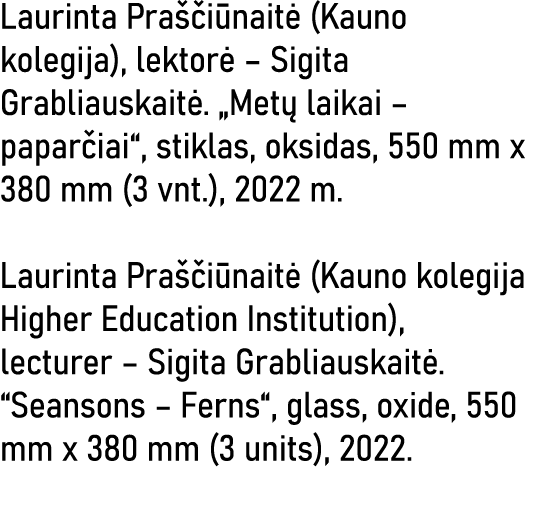 Laurinta Praščiūnaitė (Kauno kolegija), lektorė   Sigita Grabliauskaitė   Metų laikai   paparčiai , stiklas, oksidas,   