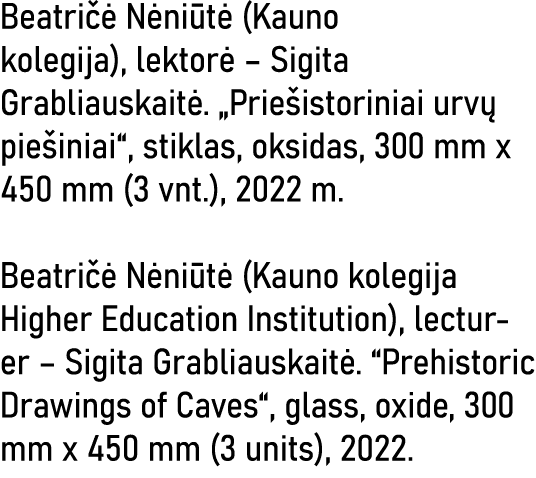 Beatričė Nėniūtė (Kauno kolegija), lektorė   Sigita Grabliauskaitė   Priešistoriniai urvų piešiniai , stiklas, oksida   