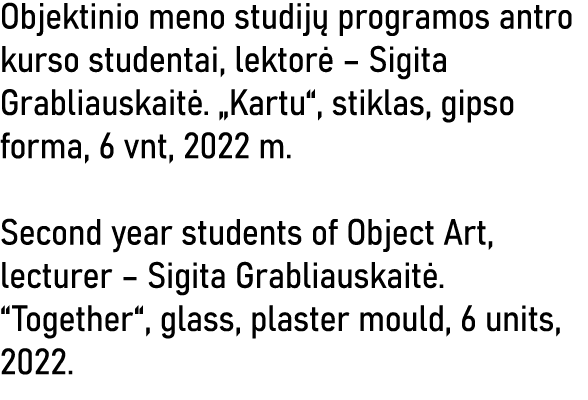 Objektinio meno studijų programos antro kurso studentai, lektorė   Sigita Grabliauskaitė   Kartu , stiklas, gipso for   