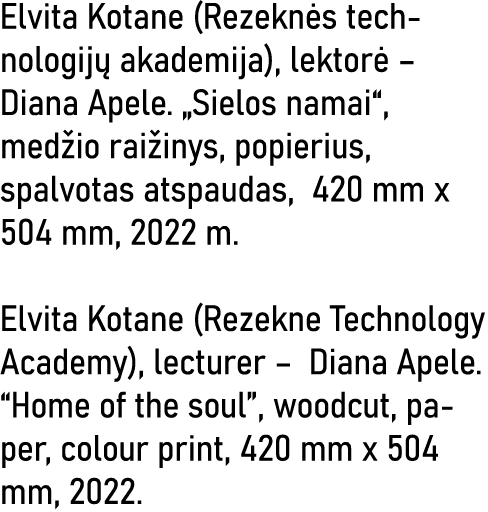 Elvita Kotane (Rezeknės technologijų akademija), lektorė   Diana Apele   Sielos namai , medžio raižinys, popierius, s   