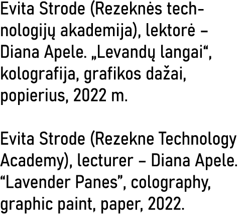 Evita Strode (Rezeknės technologijų akademija), lektorė   Diana Apele   Levandų langai , kolografija, grafikos dažai,   