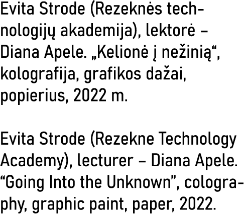 Evita Strode (Rezeknės technologijų akademija), lektorė   Diana Apele   Kelionė į nežinią , kolografija, grafikos daž   
