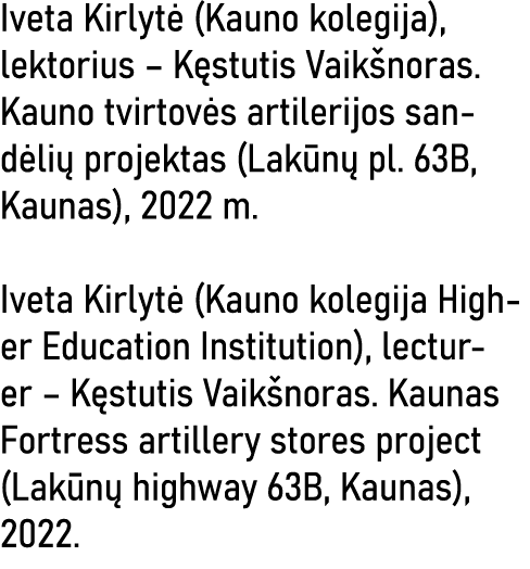 Iveta Kirlytė (Kauno kolegija), lektorius   Kęstutis Vaikšnoras  Kauno tvirtovės artilerijos san- dėlių projektas (La   