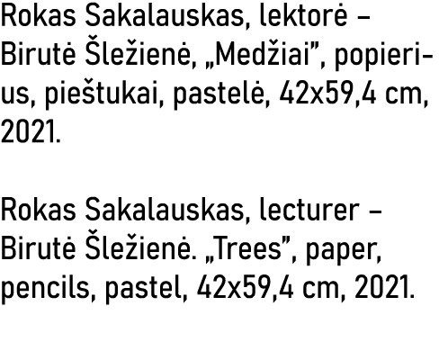 Rokas Sakalauskas, lektorė   Birutė Šležienė,  Medžiai , popierius, pieštukai, pastelė, 42x59,4 cm, 2021  Rokas Sakal   