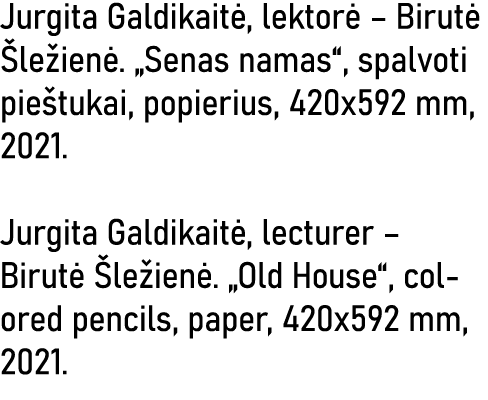 Jurgita Galdikaitė, lektorė   Birutė Šležienė   Senas namas , spalvoti pieštukai, popierius, 420x592 mm, 2021  Jurgit   
