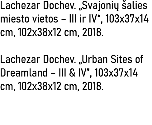 Lachezar Dochev   Svajonių šalies miesto vietos   III ir IV , 103x37x14 cm, 102x38x12 cm, 2018  Lachezar Dochev   Urb   