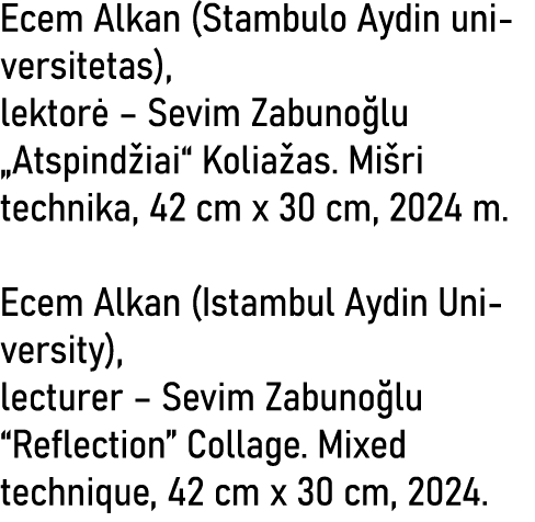 Ecem Alkan (Stambulo Aydin universitetas), lektorė   Sevim Zabunoğlu  Atspindžiai  Koliažas  Mišri technika, 42 cm x    