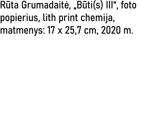 Rūta Grumadaitė,  Būti(s) III , foto popierius, lith print chemija, matmenys: 17 x 25,7 cm, 2020 m 