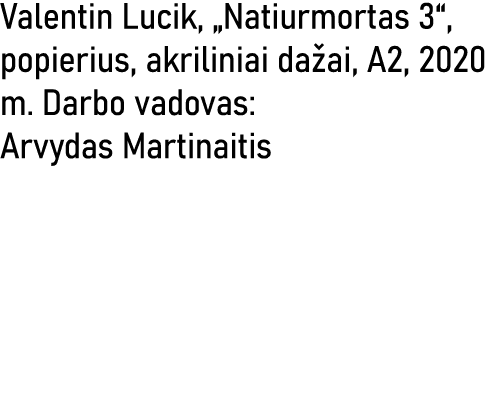 Valentin Lucik,  Natiurmortas 3 , popierius, akriliniai dažai, A2, 2020 m  Darbo vadovas: Arvydas Martinaitis