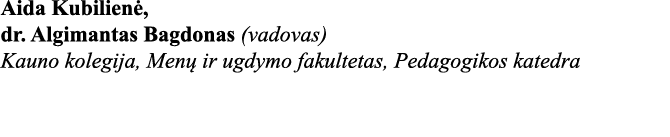 Aida Kubilienė, dr  Algimantas Bagdonas (vadovas) Kauno kolegija, Menų ir ugdymo fakultetas, Pedagogikos katedra
