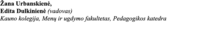 Žana Urbanskienė, Edita Dulkinienė (vadovas) Kauno kolegija, Menų ir ugdymo fakultetas, Pedagogikos katedra