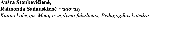 Aušra Stankevičienė, Raimonda Sadauskienė (vadovas) Kauno kolegija, Menų ir ugdymo fakultetas, Pedagogikos katedra 