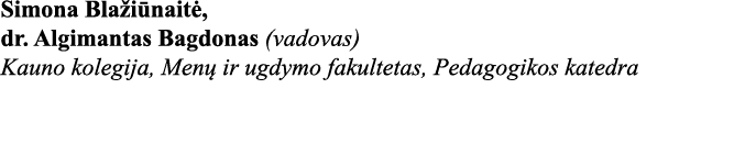 Simona Blažiūnaitė, dr  Algimantas Bagdonas (vadovas) Kauno kolegija, Menų ir ugdymo fakultetas, Pedagogikos katedra 
