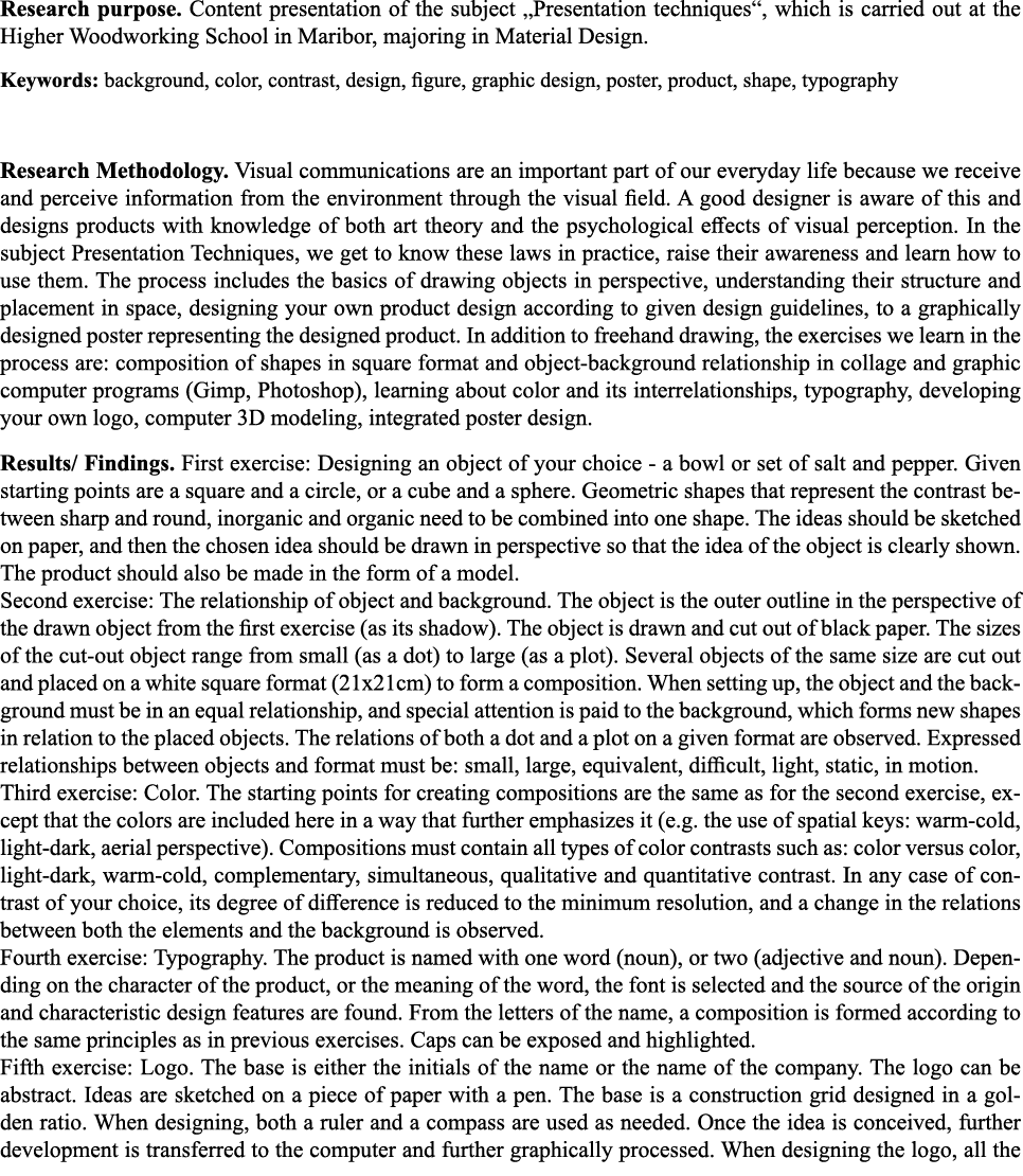 Research purpose  Content presentation of the subject  Presentation techniques , which is carried out at the Higher W   