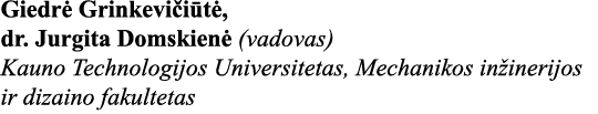Giedrė Grinkevičiūtė, dr  Jurgita Domskienė (vadovas) Kauno Technologijos Universitetas, Mechanikos inžinerijos ir di   