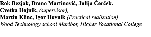 Rok Bezjak, Brano Martinović, Julija Čerček  Cvetka Hojnik, (supervisor), Martin Klinc, Igor Hovnik (Practical realiz   