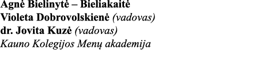 Agnė Bielinytė   Bieliakaitė Violeta Dobrovolskienė (vadovas) dr  Jovita Kuzė (vadovas) Kauno Kolegijos Menų akademija 
