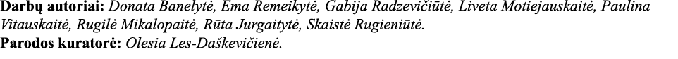 Darbų autoriai: Donata Banelytė, Ema Remeikytė, Gabija Radzevičiūtė, Liveta Motiejauskaitė, Paulina Vitauskaitė, Rugi   