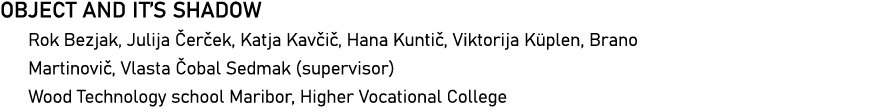OBJECT AND IT S SHADOW Rok Bezjak, Julija Čerček, Katja Kavčič, Hana Kuntič, Viktorija Küplen, Brano Martinovič, Vlas   